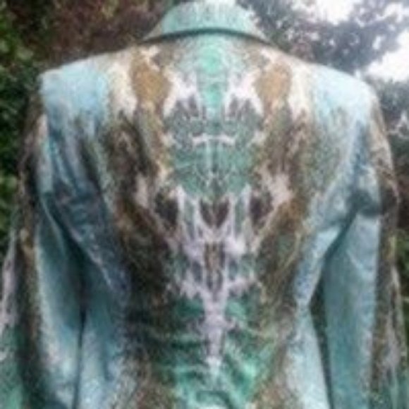 Paperwhite reptile print 2 button blazer mint green aqua blue brown white - Picture 8 of 8
